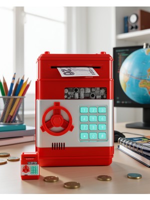 Bucuks Kırmızı Şifreli Atm Kasa Para Yutan Kumbara UCZZZSAM53NUMBERBANK-18