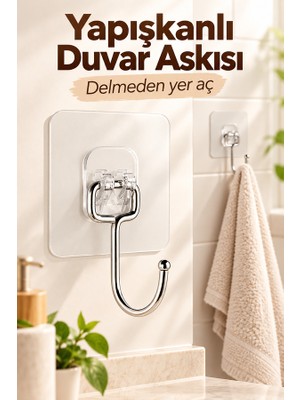 Mucit Home Büyük Kancalı 8 Adet Çok Amaçlı Askı Kendinden Yapışkanlı Havlu Banyo Askısı