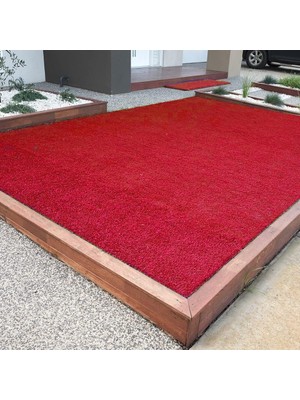 TemmuzX Kesme Suni Yapay Kırmızı Çim Halı 7 mm Balkon Teras Bahçe Dekoratif Kaymaz 100X350 cm