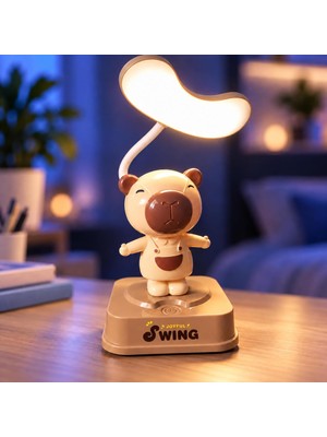 TemmuzX Şarjlı LED Masa Lambası Sallanan Ayıcık Çocuk Gece Lambası N-3147
