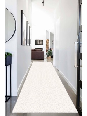 TemmuzX Makinede Yıkanabilir Kaymaz Tabanlı Rulo Yolluk AR364, Krem, 80 x 500