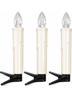 TemmuzX LED Alevsiz Konik Mum Seti, Dekoratif Pil Mum Işığı, Noel Ağacı Gece Lambası, Plastik, 10X1.8X1.8CM, 3'lü Set