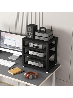 TemmuzX 3 Raflı Masa Dolabı, Av Standı, Hifi Stereo Kulaklık, CD Çalar Için Kulaklık Amplifikatörü – Multimedya Stantlarını Saklamak Için Mobil (Siyah, 40 Cm)