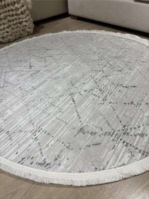 TemmuzX Scherbatsky Kaydırmaz Taban Yıkanabilir Hasır Görünümlü Şönil Halı Beyaz 80 x 80