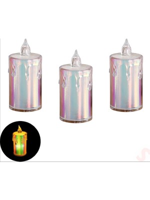 TemmuzX Süsle Bebek ve Parti Erimiş Mum Görünümlü,gökkuşağı Işıklı Pilli LED Mum, 8x3,6cmx3 Adet