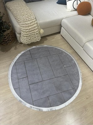 TemmuzX Elite Serisi Bambu Tuşeli Modern Yıkanabilir Kaydırmaz Taban Makine Halısı Antrasityuvarlak 80 x 80
