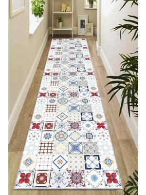 TemmuzX Makinede Yıkanabilir Kaymaz Taban Kesme Rulo Yolluk Çini AR454, Kırmızı, 80 x 300