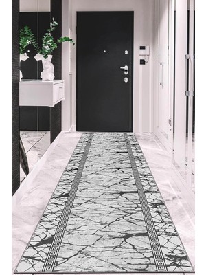TemmuzX Kaymaz Tabanlı Makinede Yıkanabilir Rulo Yolluk Halı, Gri, 60 x 250