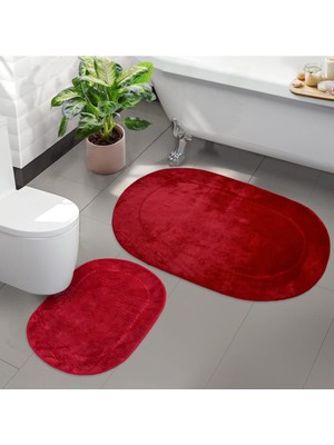 Tr Rivora Kırmızı 2'li Banyo Halısı Paspası Seti, 60 x 115 Cm, Kaymaz Tabanlı
