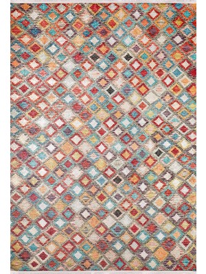 TemmuzX Nazran Turuncu Geometrik Modern Geometrik Etnik Desenli Boho Makinada Yıkanabilir Hav Toz Vermez Leke Tutmaz Kaymaz Taban Dijital Makine Baskı Halı Ot