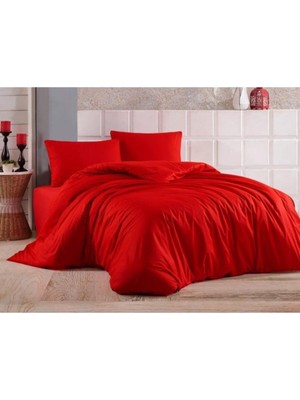 TemmuzX Ranforce Pamuklu Çarşafı Lastikli Çift Kişilik Nevresim Takımı Kırmızı 200X220, Nevresim_takım