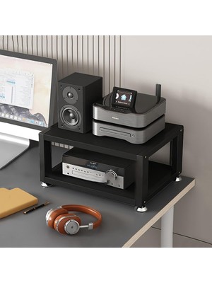 TemmuzX 3 Kademeli Masaüstü Raf – Av Medya Standı, Hifi Stereo Kulaklık Amplifikatörü ve CD Çalar Için – Medya Saklama Dolabı (Siyah, 40 Cm)