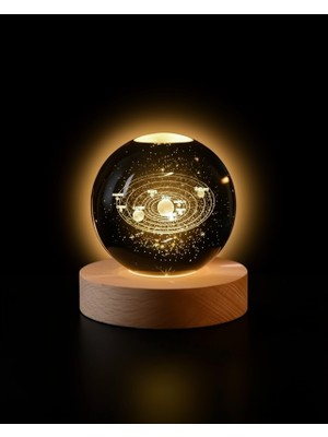 SDT LED Kristal Küre Ahşap Standlı Gece Lambası Xuczzzgüneşsistemiküre-3