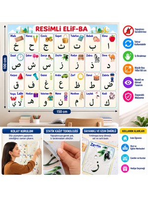 Marka Kolik 70X100 cm Statik Kağıt Elif-Ba Öğrenme Tahtası