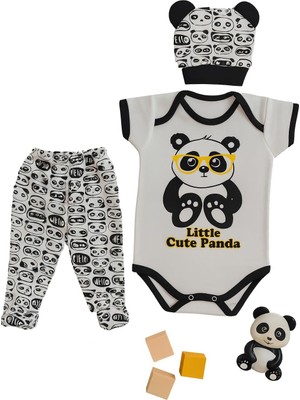 TemmuzX 3 Lü SET%100 Pamuk 3-6/6-9/9-12 Ay Unisex Kız Erkek Pandalı Zıbınlı Takım