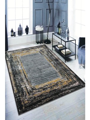 TemmuzX Dijital Baskı Kaymaz Taban Makinede Yıkanan Vintage Halı AR121, Sarı, 160 x 230