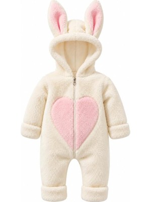 TemmuzX Kız Erkek Bebek ve Çocuk Fermuarlı Peluş Tavşan Tulum