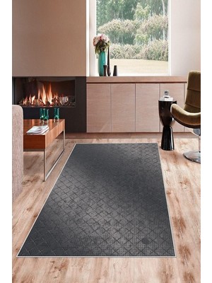 TemmuzX Theclouds Gri Baklava Desen Yıkanabilir Kaymaz Taban Leke Tutmaz Modern Salon Halısı ve Yolluk, 80 x 150 AYH304A