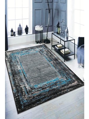 TemmuzX Dijital Baskı Kaymaz Taban Makinede Yıkanan Vintage Halı AR123, Mavi, 160 x 230