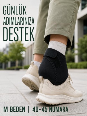 TemmuzX Topuk Destek Çorabı M Beden 40-45 Ayarlanabilir Cırtlı Esnek Siyah Tasarım