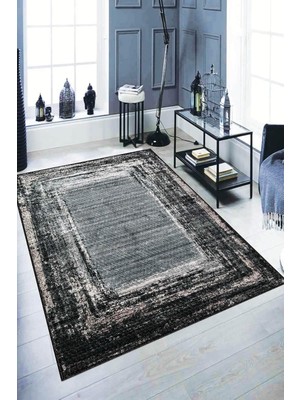 TemmuzX Dijital Baskı Kaymaz Taban Makinede Yıkanan Vintage Halı AR124, Siyah, 160 x 230