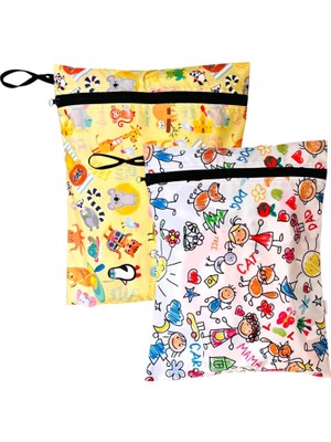 Marka Kolik Yorni 2 Adet, 36 x 30 cm Summer ve Family Desen, Sıvı Geçirmeyen Çok Amaçlı Çanta, Ekonomik Set, Yıkanabilir, Fermuarlı ve Askılı