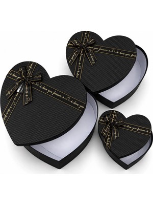 Ps 3pcs Kalp Mat Mix Renkli - Kabartma Desen Karton Hediye Kutusu Kurdelalı 31X28-27X24-23X20CM