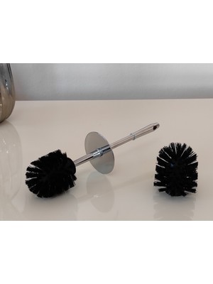 Rc Home Klozet Fırça Sapı ve 2 Adet Yedek Fırça Ucu ( Üniversal Tuvalet/wc Fırçası - Krom) Modern Tasarım