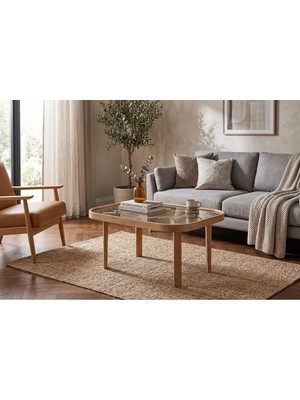 Klass Dekor Ceviz/ Meşe/ Beyaz/ Siyah Renk Temperli Cam Masif Doğal Ahşap Iskandinav Tasarım Jasmin Salon Dikdörtgen Orta Sehpa 50 x 70 cm