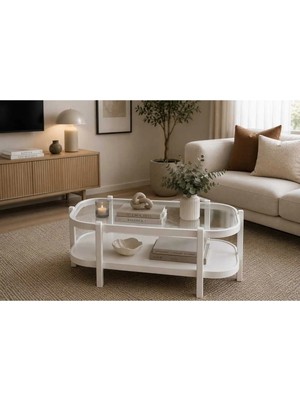Klass Dekor Ceviz/ Meşe/ Beyaz/ Siyah Renk, Temperli Cam , Masif Doğal Ahşap Modern Iskandinav Tasarım Togg Salon Dikdörtgen Orta Sehpası 70 x 100 cm