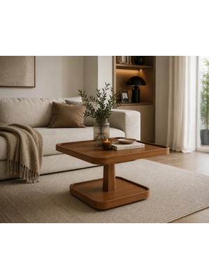 Klass Dekor Ceviz/ Meşe/ Beyaz/ Siyah Renk Masif Doğal Ahşap Iskandinav Tasarım Zara Salon Kare Orta Sehpa 80 x 80 cm