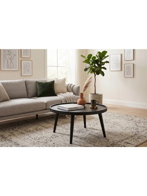 Klass Dekor Ceviz/ Meşe/ Beyaz/ Siyah Masif Ahşap Balkon- Hol- Koridor- Mutfak- Salon- Ofis Polen Orta Sehpa Çap 80 cm