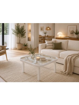 Klass Dekor Ceviz/ Meşe/ Beyaz/ Siyah Temperli Cam Masif Ahşap Balkon- Hol- Koridor- Mutfak- Salon- Ofis Kare Soft Yan Sehpa 60 x 60CM