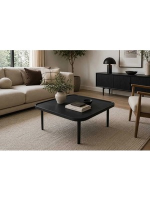 Klass Dekor Ceviz/ Meşe/ Beyaz/ Siyah Renk Masif Doğal Ahşap Modern Iskandinav Tasarım Hera Salon Kare Orta Sehpası 90 x 90 cm