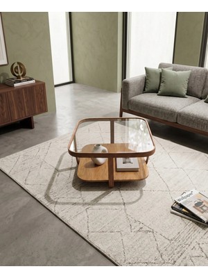Klass Dekor Ceviz/ Meşe/ Beyaz/ Siyah Temperli Cam Masif Ahşap Balkon- Hol- Koridor- Mutfak- Salon- Ofis Bonello Camlı Orta Sehpa 80 x 80 cm