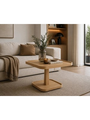 Klass Dekor Ceviz/ Meşe/ Beyaz/ Siyah Renk Masif Doğal Ahşap Iskandinav Tasarım Zara Salon Kare Orta Sehpa 80 x 80 cm