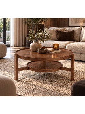 Klass Dekor Ceviz/ Meşe/ Beyaz/ Siyah Masif Ahşap Balkon- Hol- Koridor- Mutfak- Salon- Ofis Flora Tablalı Orta Sehpa Çap 100 cm