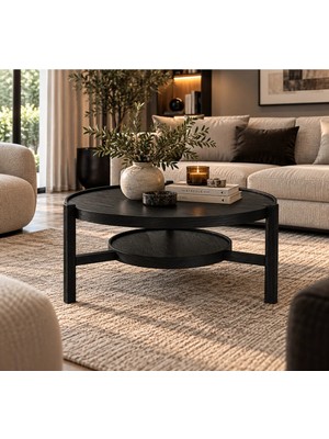 Klass Dekor Ceviz/ Meşe/ Beyaz/ Siyah Masif Ahşap Balkon- Hol- Koridor- Mutfak- Salon- Ofis Flora Tablalı Orta Sehpa Çap 100 cm