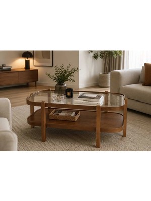 Klass Dekor Ceviz/ Meşe/ Beyaz/ Siyah Renk, Temperli Cam , Masif Doğal Ahşap Modern Iskandinav Tasarım Togg Salon Dikdörtgen Orta Sehpası 70 x 100 cm
