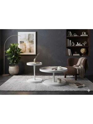 Klass Dekor Ceviz/ Meşe/ Beyaz/ Siyah Renk Masif Doğal Ahşap Modern Iskandinav Tasarım Cosmos Orta ve Yan Sehpa 2'li Set