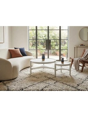 Klass Dekor Ceviz/ Meşe/ Beyaz/ Siyah Renk Masif Doğal Ahşap Modern Iskandinav Tasarım Clover Orta ve Yan Sehpa Set