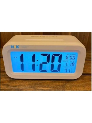 TemmuzX Dijital Masa Saati Alarm, Tarih, Saat, Derece, Gece Sensörlü Işıklı, Beyaz