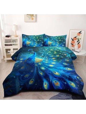 TemmuzX Nevresim Takımı 200 x 220 cm Mavi Tavus Kuşu Nevresim Takımı, Fermuarlı Kilitli, Yetişkinler ve Çocuklar Için, Yumuşak, Nefes Alan Mikro Elyaf Nevresi