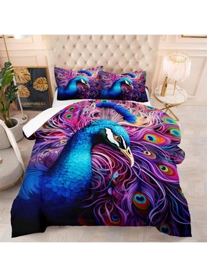 TemmuzX Nevresim Takımı 200 x 220 cm Mavi Tavus Kuşu Nevresim Takımı, Fermuarlı Kilitli, Yetişkinler ve Çocuklar Için, Yumuşak, Nefes Alan Mikro Elyaf Nevresi