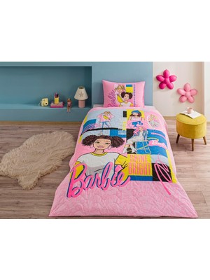 TemmuzX Taç Barbie Bright Standart Pamuk Nevresim Takımı, Pembe, Tek Kişilik