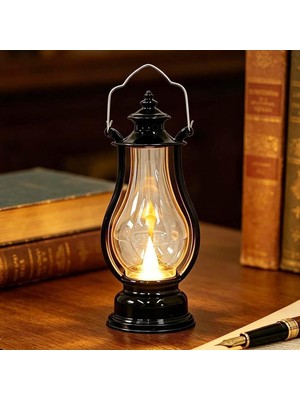 TemmuzX Retro Alev Efektli LED Lamba Pilli Gaz Lambası Modeli Kandil Atmosfer Dekoratif Ramazan Yılbaşı Aydınlatma