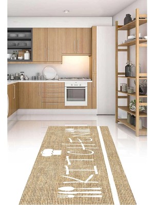 TemmuzX Carmine CARPET(2368) Dijital Baskılı Dekoratif Yıkanabilir Kaymaz Taban Mutfak Halısı Krem 40 x 60