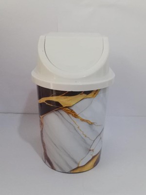 TemmuzX 24X13 cm Ebatınta 3lt Klick Kapaklı Karışık Mermer Desenli Desenli Lüks Şık Çöp Kovası
