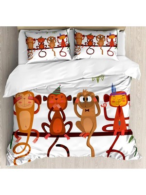 TemmuzX Nevresim Takımı 200 x 220 cm Tatlı Maymun Nevresim Takımı, Fermuarlı, Fermuarlı, Yetişkinler ve Çocuklar Için, Yumuşak, Nefes Alan Mikrofiber Nevresim