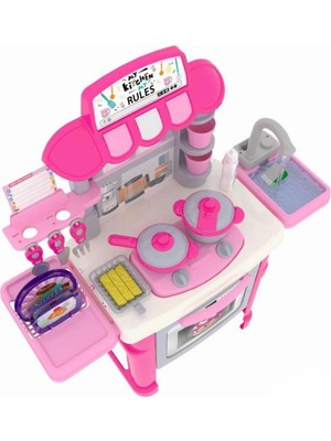 TemmuzX 78CM 40 Parçalı Sesli ve Işıklı Gerçek Su Devirdaimli Musluklu Oyuncak Mutfak Seti, Pembe